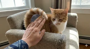 The cat's tail is coming