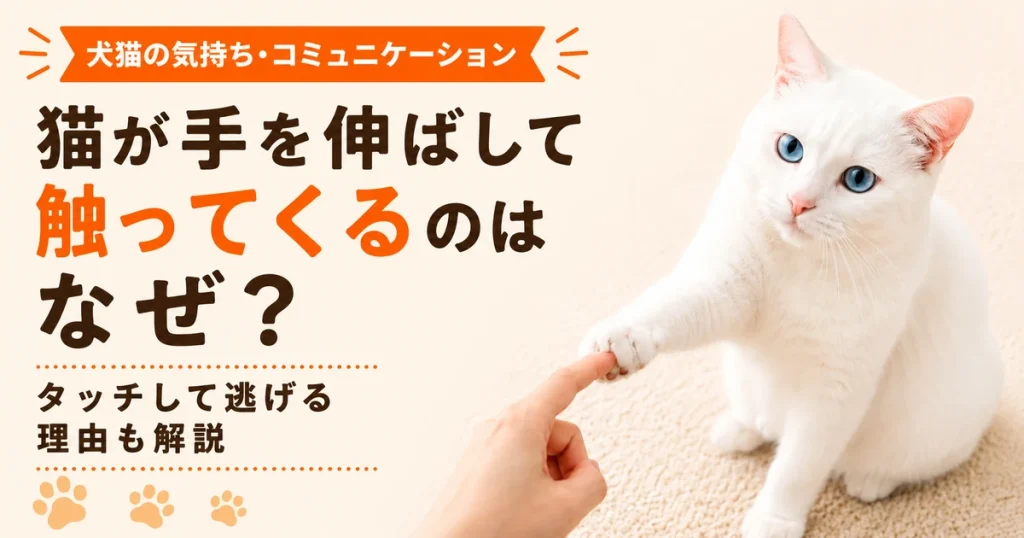 人間の指に手で触れる白い猫
