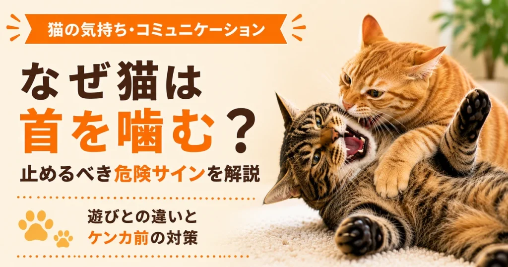 キジトラ猫が赤トラ猫に首を噛まれている