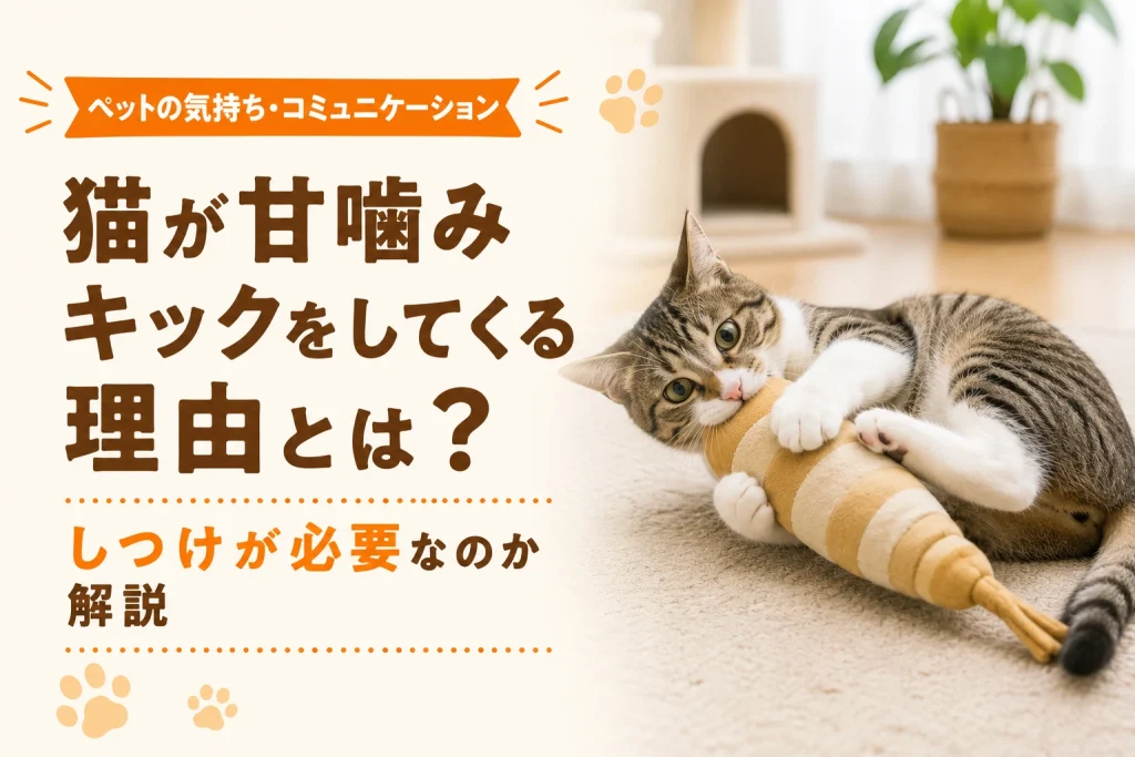 蹴りぐるみに噛みつくサバトラ猫