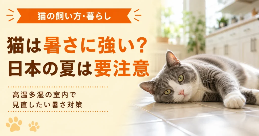 キッチンの床に寝そべるグレーハチ割れの猫