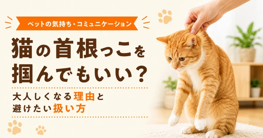 首根っこを掴まれる茶トラ猫